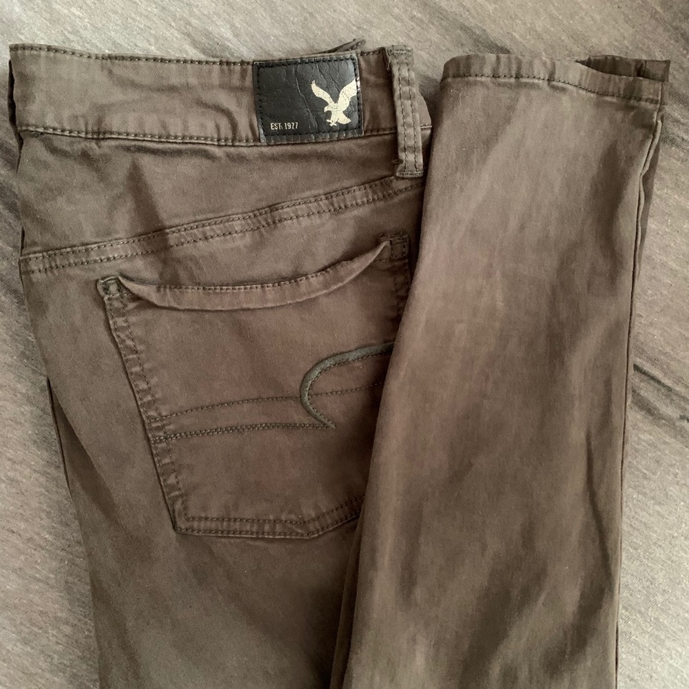 AE Olive Green Skinny Super Stretch Jeggings